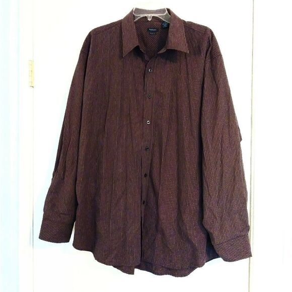 Van Heusen Red-Brown Vertically Striped Shirt - Picture 1 of 4